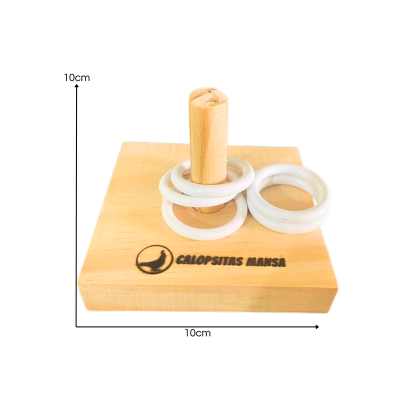 Kit Brinquedos Caça Argolas e Plataforma de Madeira para Calopsita