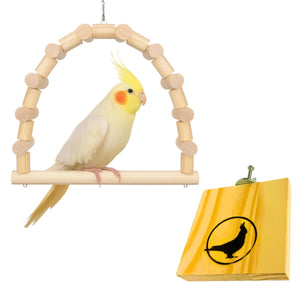 Balanço Em Madeira Natural Para Calopsita E Plataforma