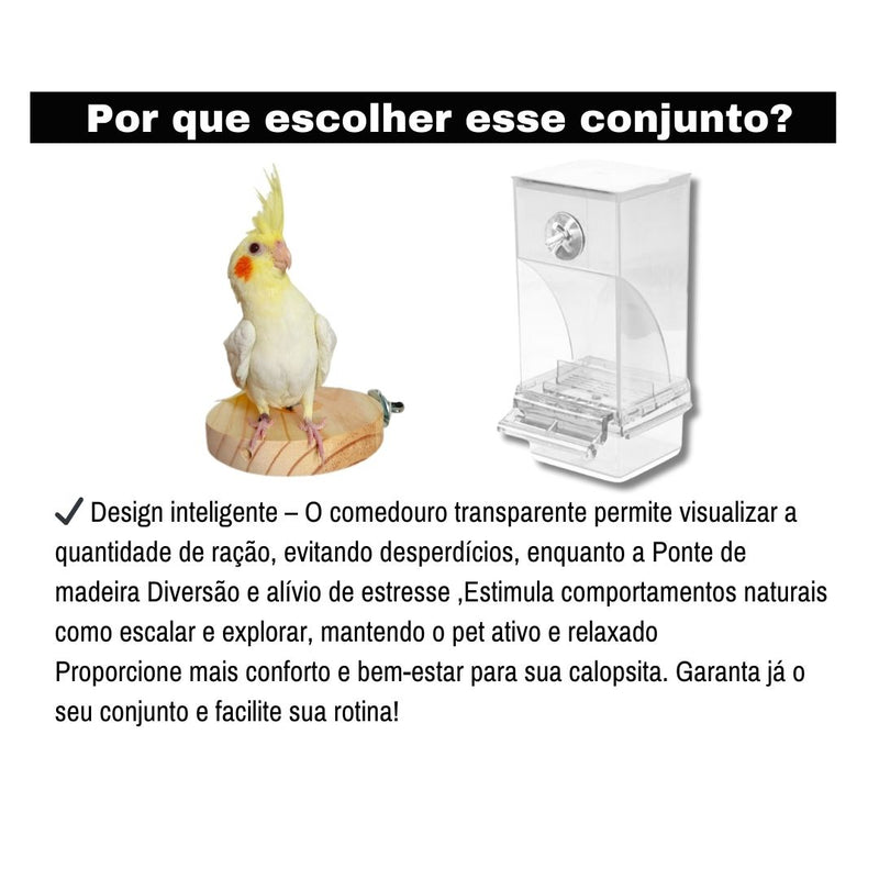 Poleiro Plataforma com Comedouro Automático – Conforto e Alimentação sem Desperdício